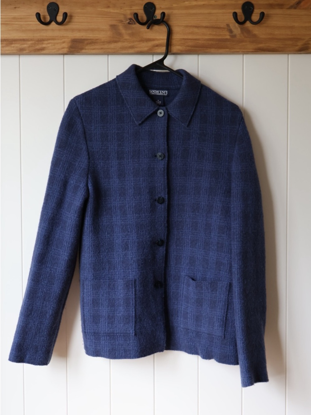 Vintage Boiled Wool Lands End Button Down Size Medium 8 Jacket Sweater Plaid